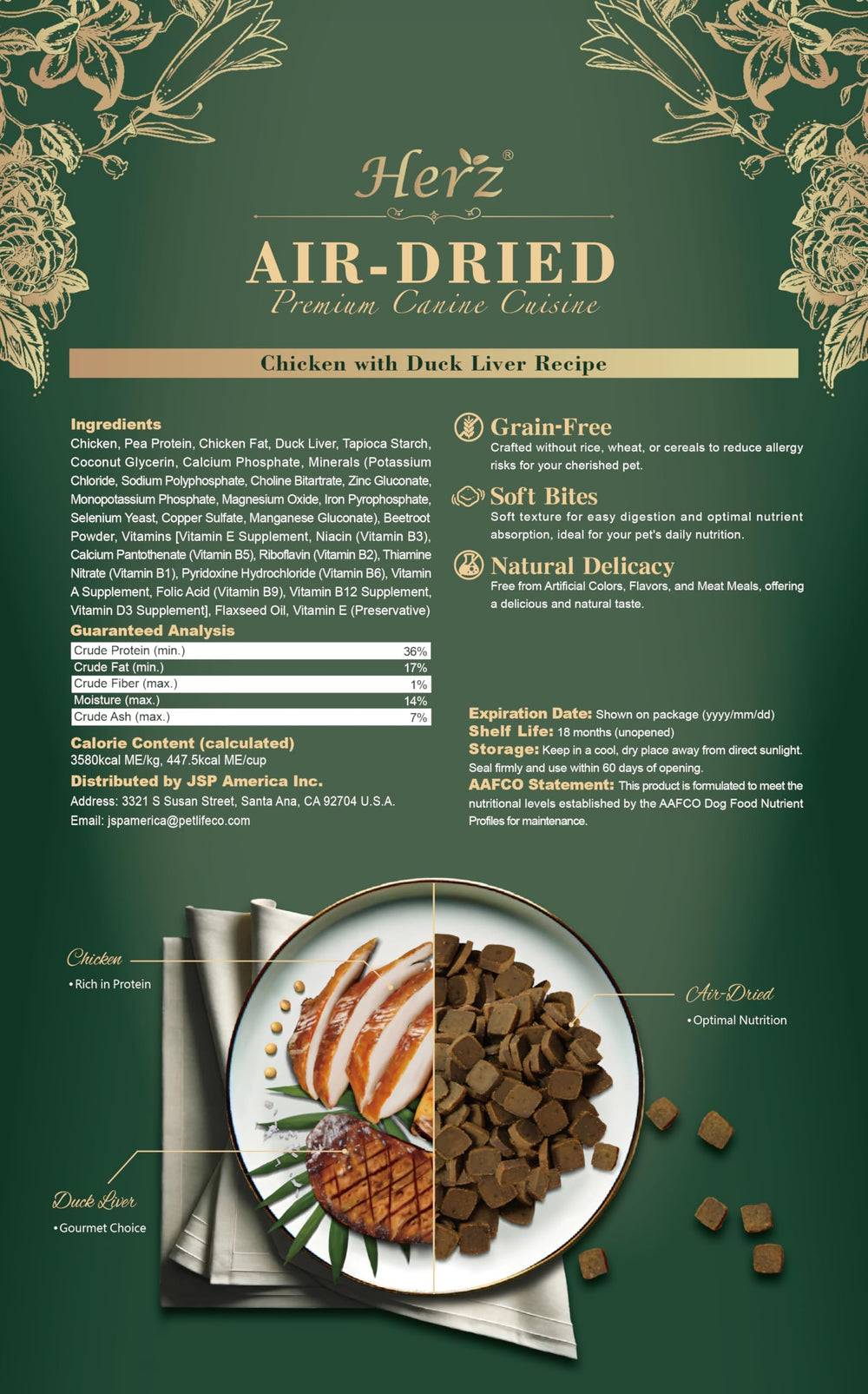 Herz dog food bowl action showing savory air-dried bites appealing to picky eaters