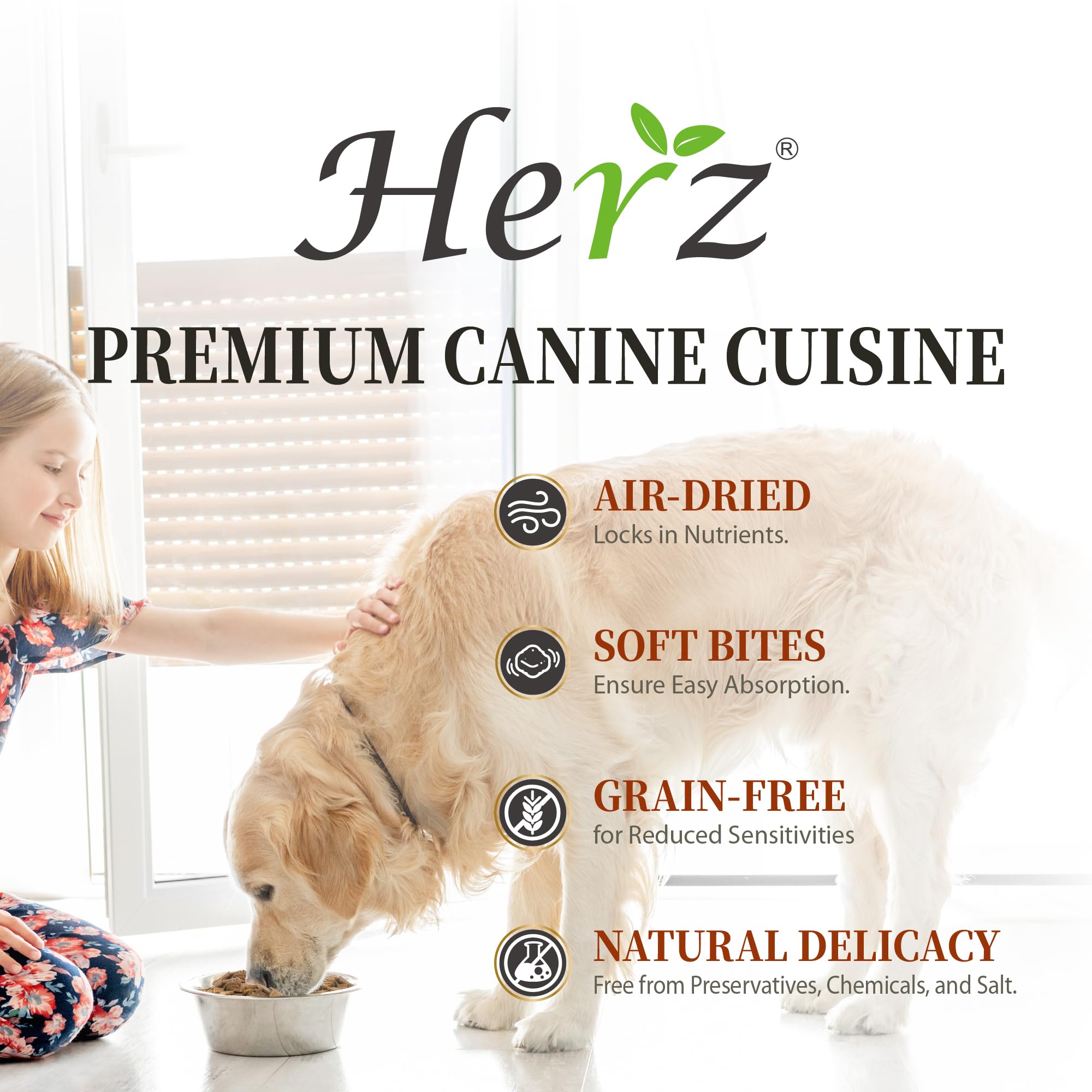 Herz air-dried dog food serving bowl ready to serve.
