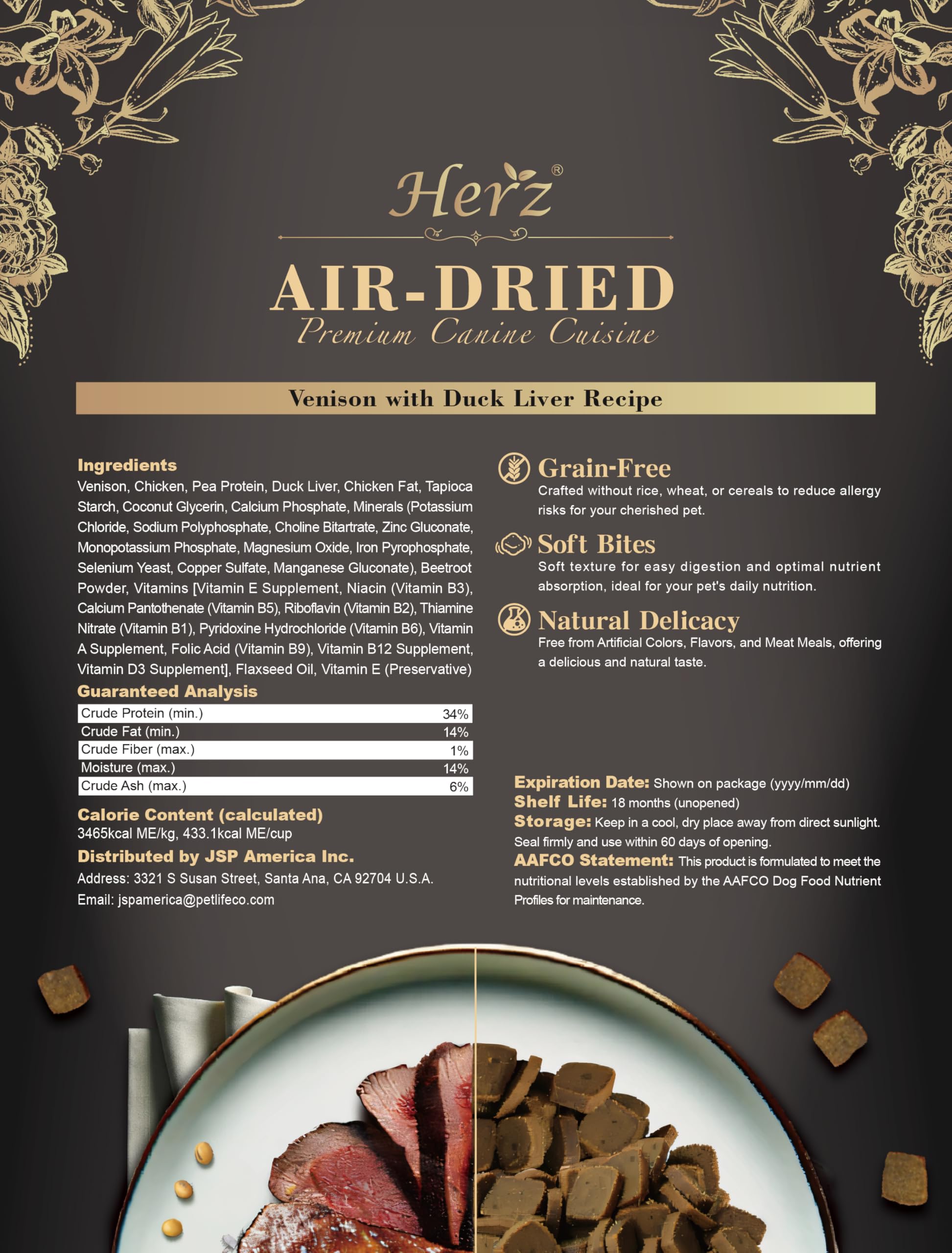 Herz air-dried venison and duck liver close-up shows rich aroma and meaty texture