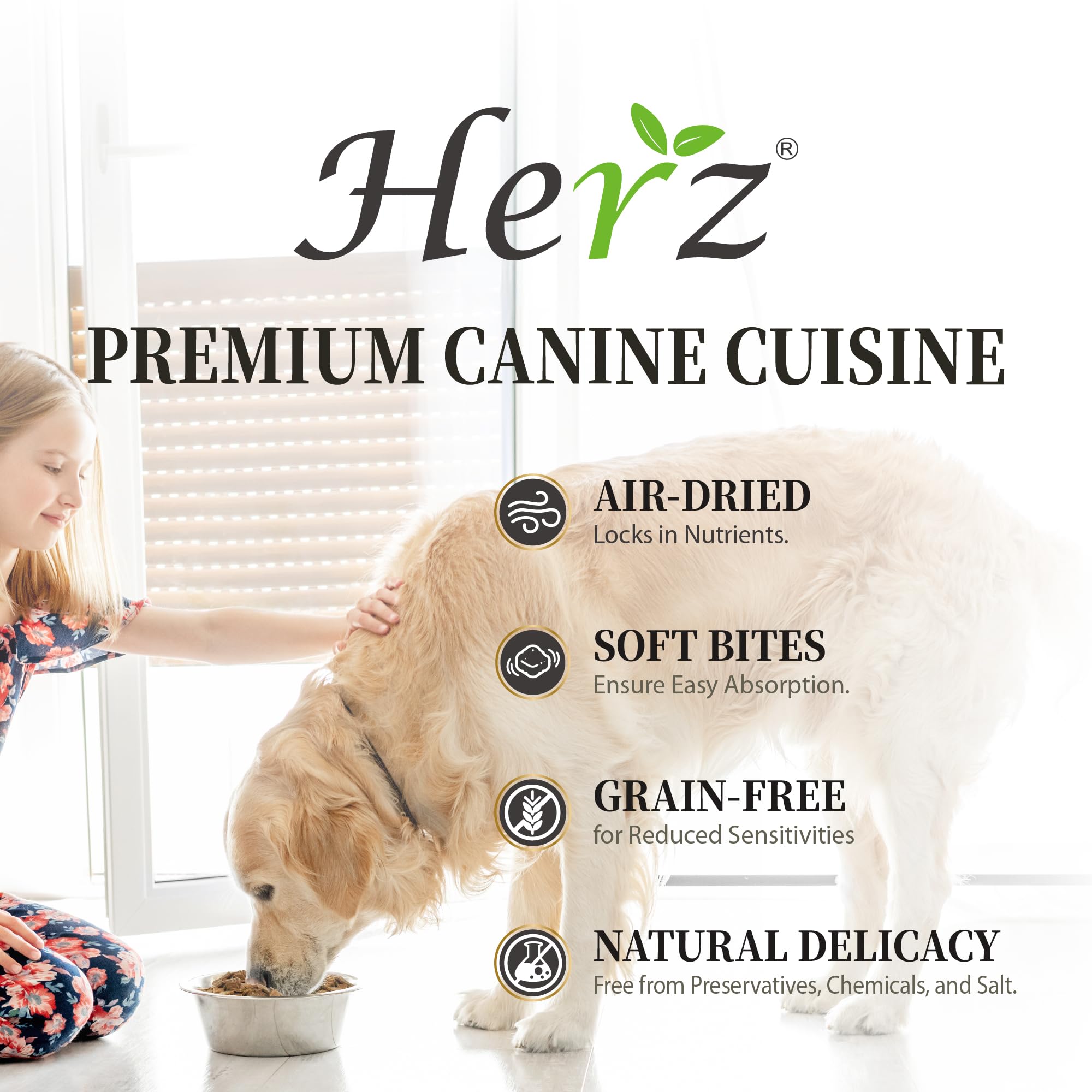 Close-up of Herz air-dried venison-duck-liver kibble to highlight texture and quality.