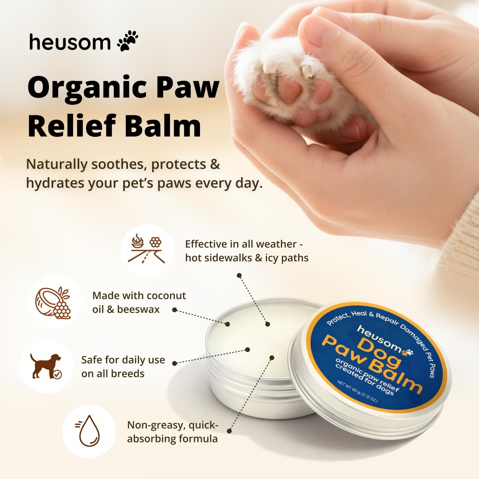 Close up of Heusom Silent Groom Pro organic ingredients with coconut oil and beeswax