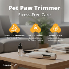 Heusom Silent Paw Trimmer fixed blade closeup enables safe trimming around paws.
