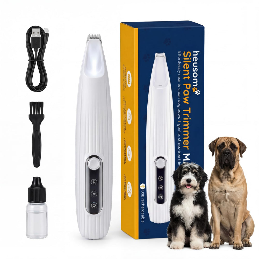 Heusom Silent Paw Trimmer with LED light illuminates paws for gentle at-home grooming.