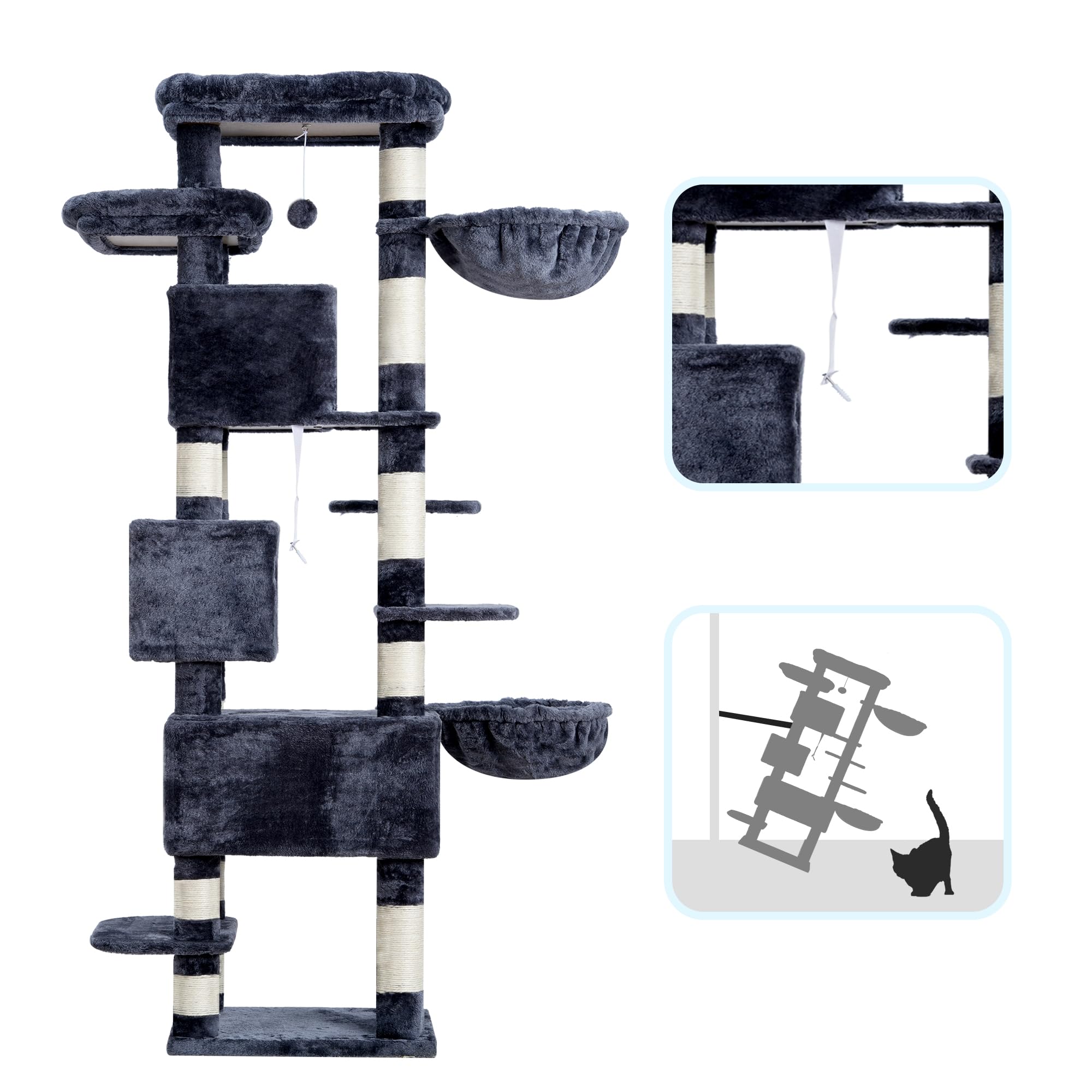 Hey-brother Cat Tree supports 3-4 cats of varied ages.