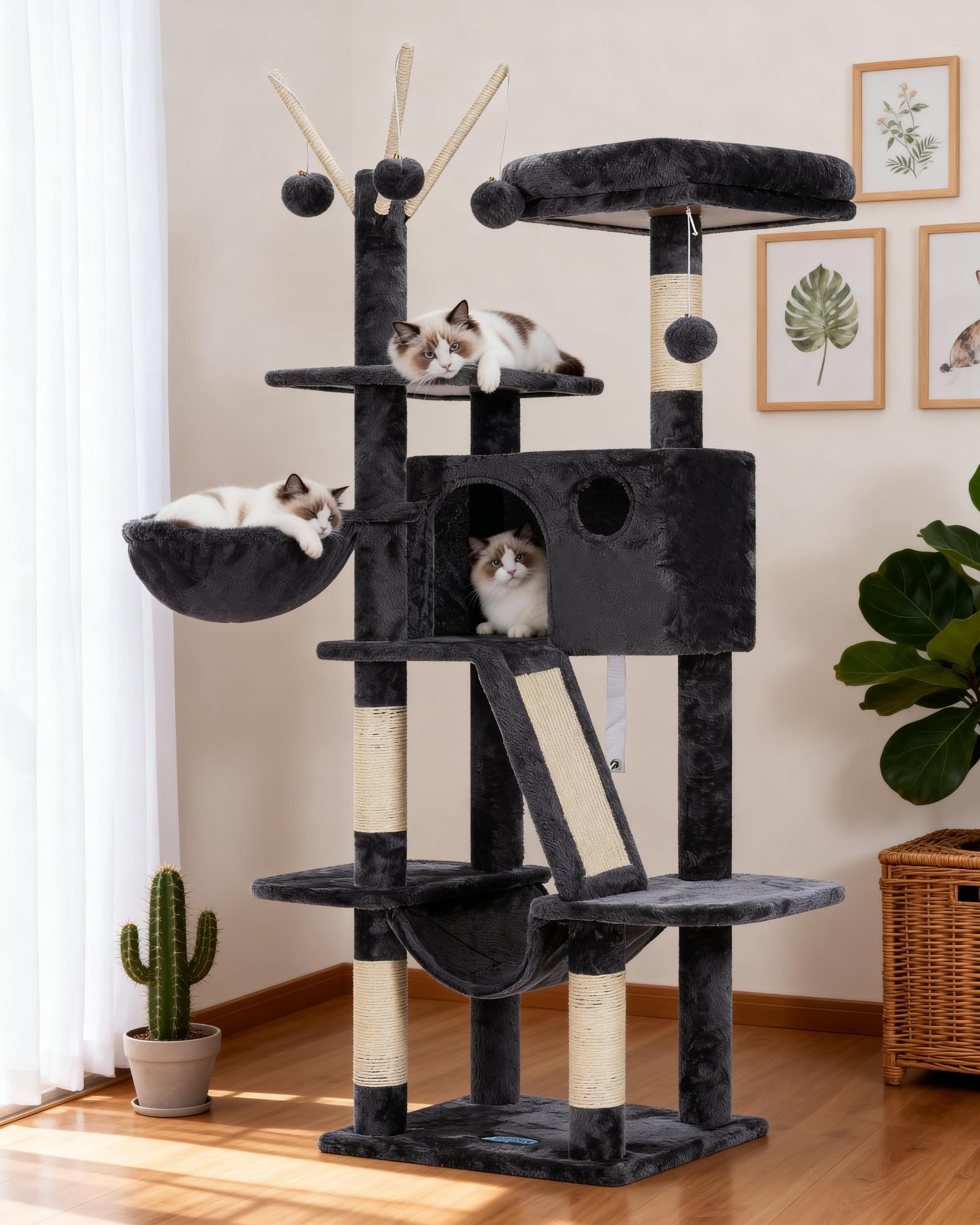 Hey-brother 53-inch cat tree tower for indoor cats offers climbing fun.