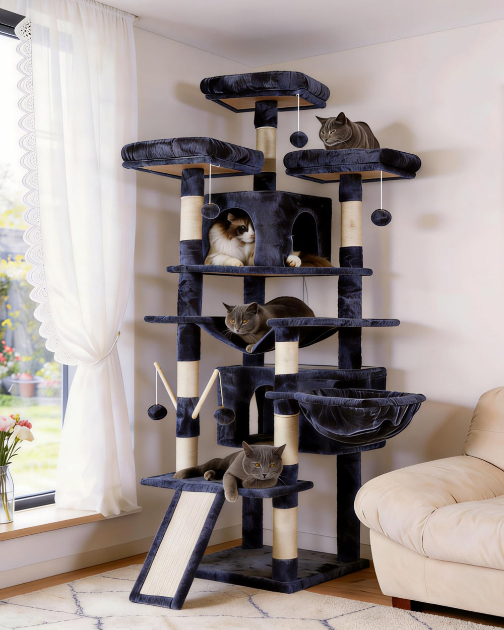Hey-brother cat tree 71-inch height for a commanding indoor view and climbing fun.