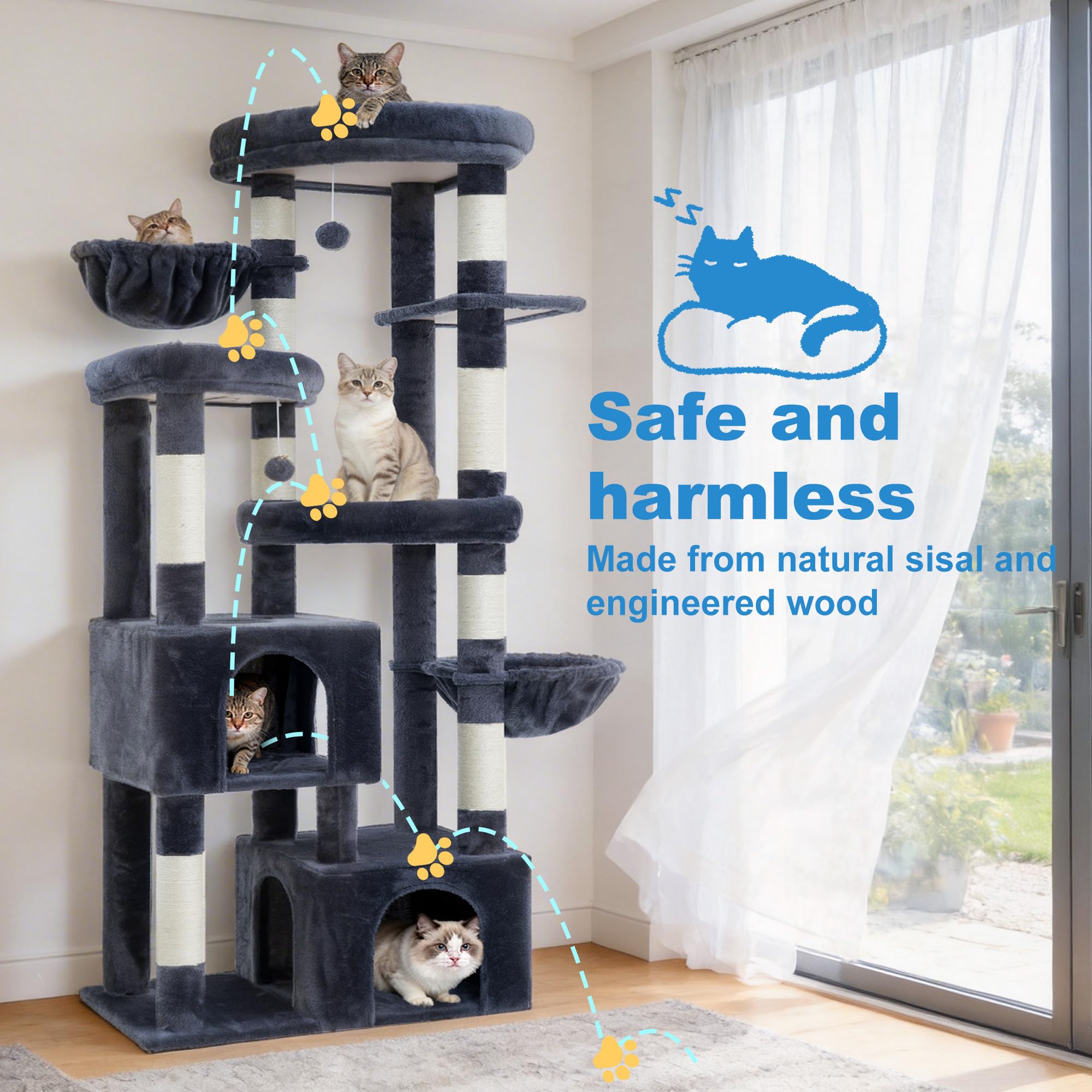 Hey-brother Cat Tree anti-tip device enhances stability during use.
