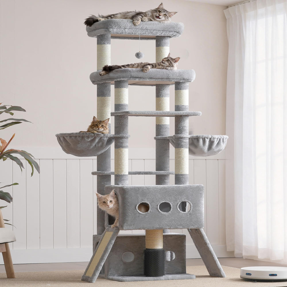 Hey-brother Cat Tree Tower assembled with anti-tip device for safety