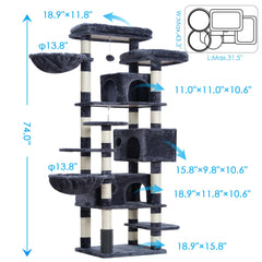 Hey-brother Cat Tree bottom risers with hair brushes aid grooming.