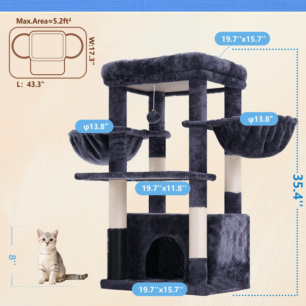 Hey-brother cat tree condo lounge offers a quiet retreat for naps.