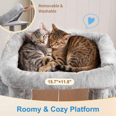 Hey-brother cat tree hammocks offer two cozy spots for curling up.
