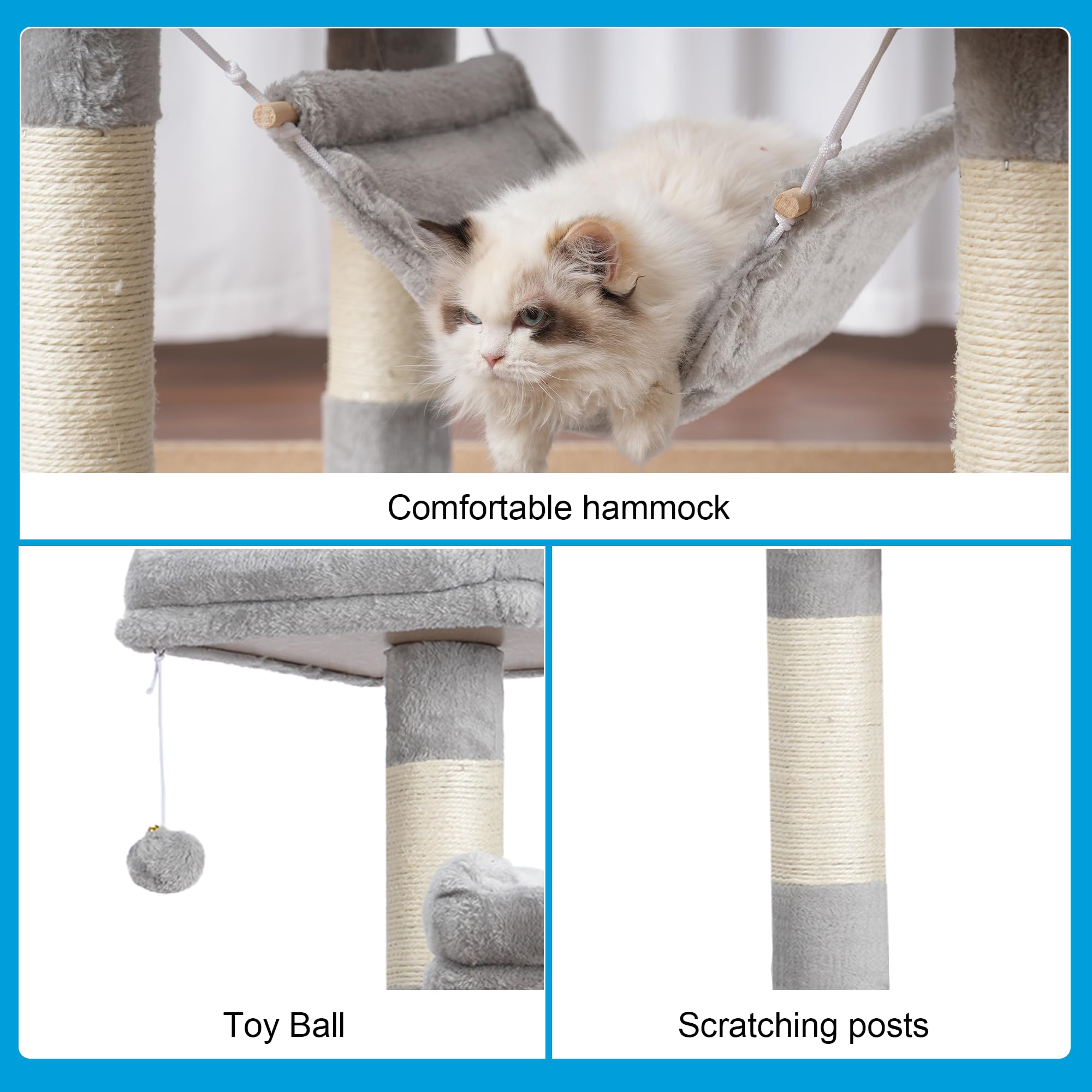 Hey-brother cat tree with interactive jingly balls for play sessions