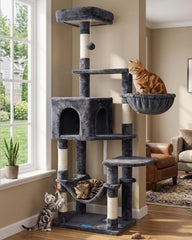Hey-brother cat tree large hammock provides a cozy lounging spot for indoor cats.