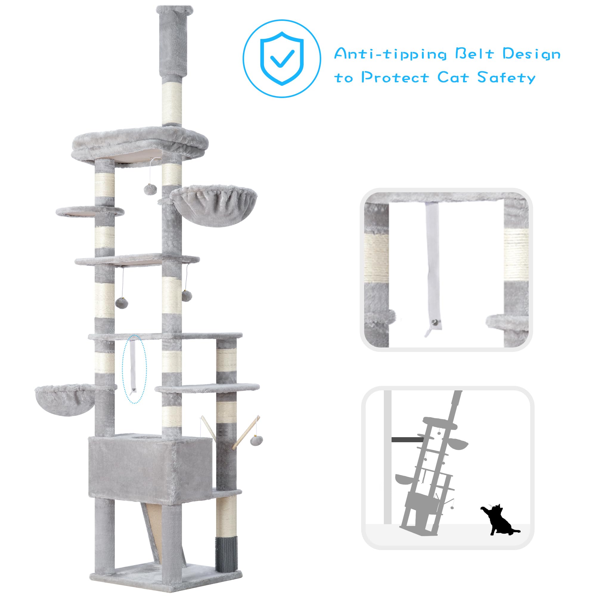 Hey-brother cat tree helps measure room height for a proper fit.