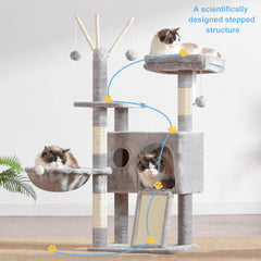 Hey-brother cat tree tower multi-level design promotes safe climbing routes.