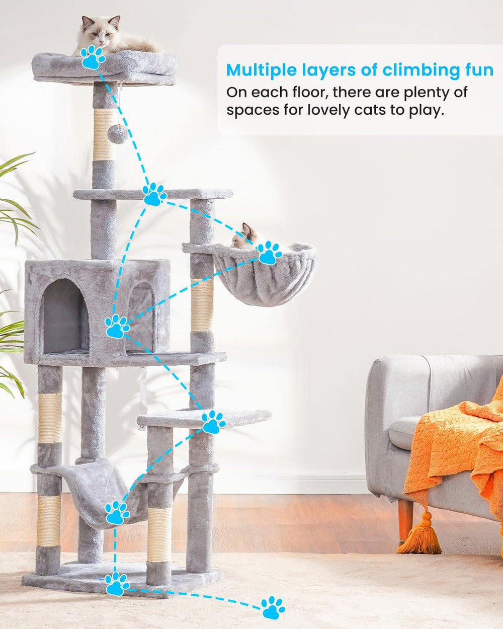 Hey-brother cat tree with multi-level design offering elevated observation spots.