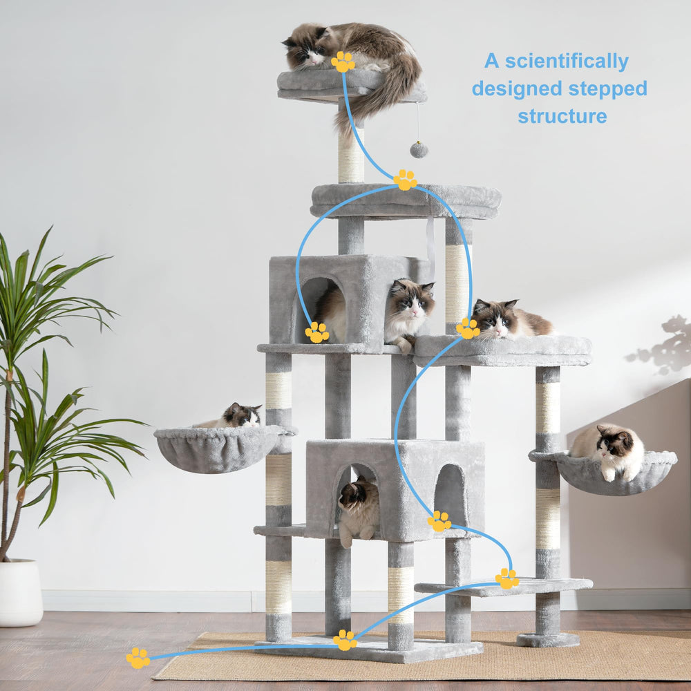 Hey-brother cat tree multi-level design encourages active play and safe ascent.