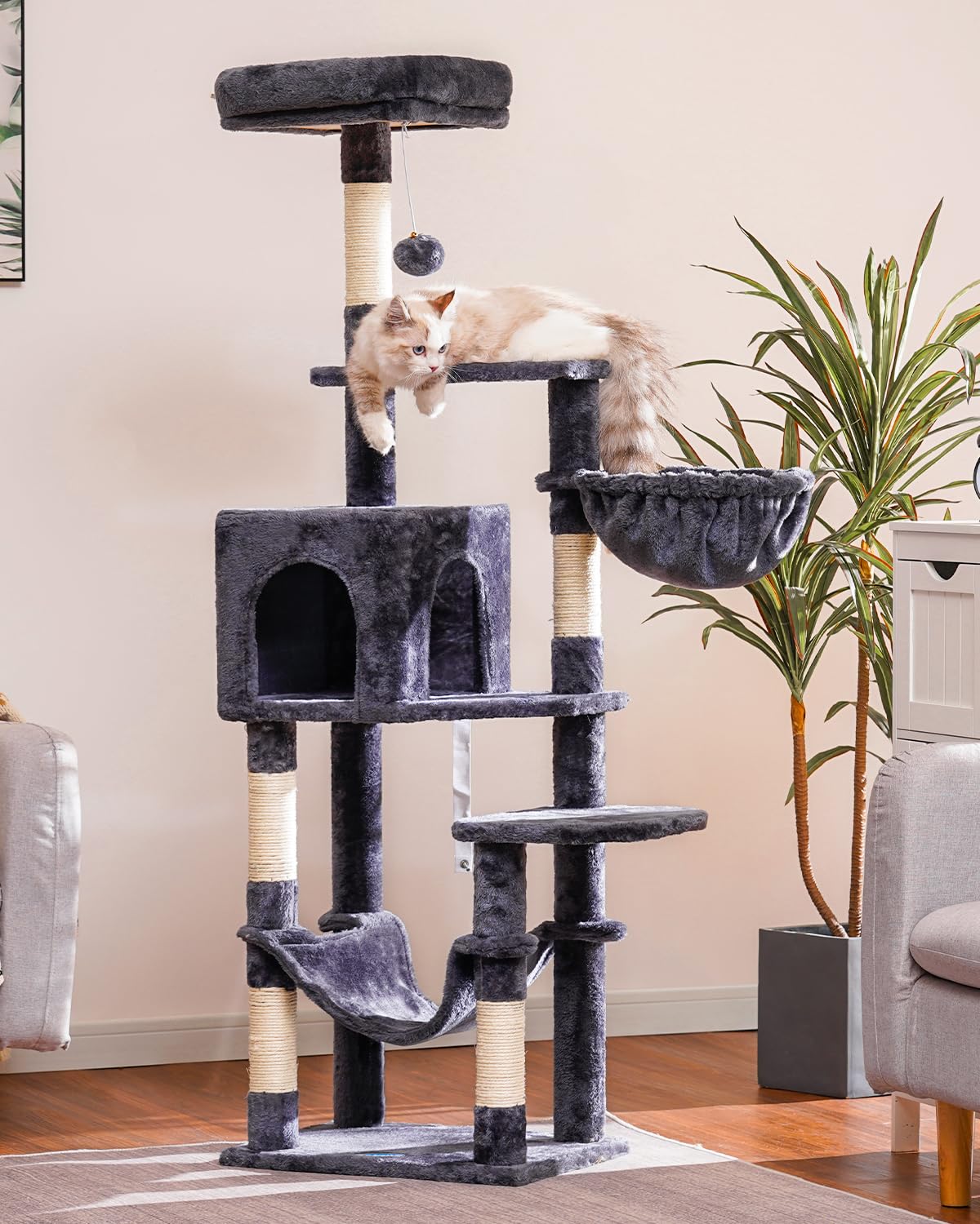 Hey-brother cat tree multi-level tower enhances climbing access for pets of all ages.