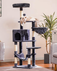 Hey-brother cat tree multi-level tower enhances climbing access for pets of all ages.