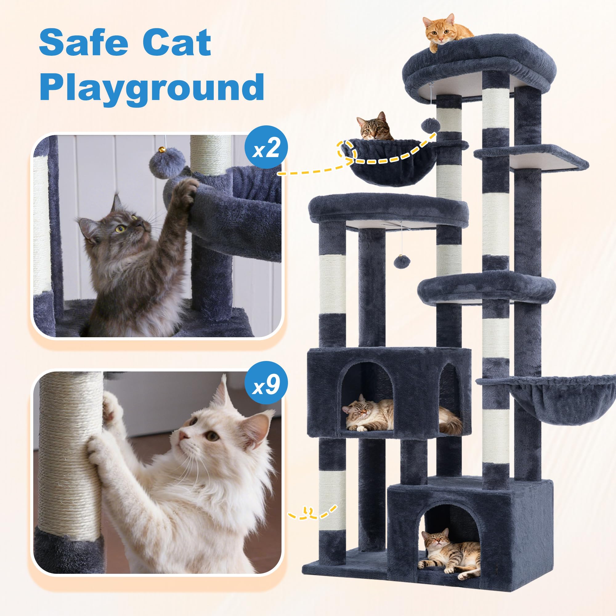 Hey-brother Cat Tree nine sisal posts promote healthy scratching.