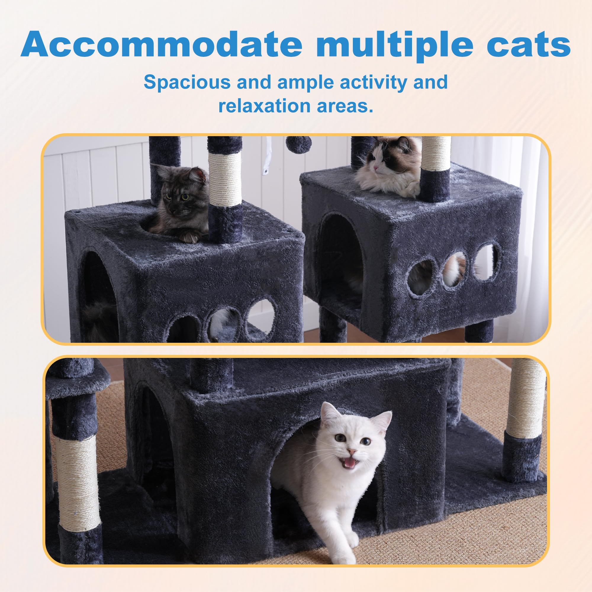 Hey-brother Cat Tree Tower plush basket invites relaxing, enveloped lounging.