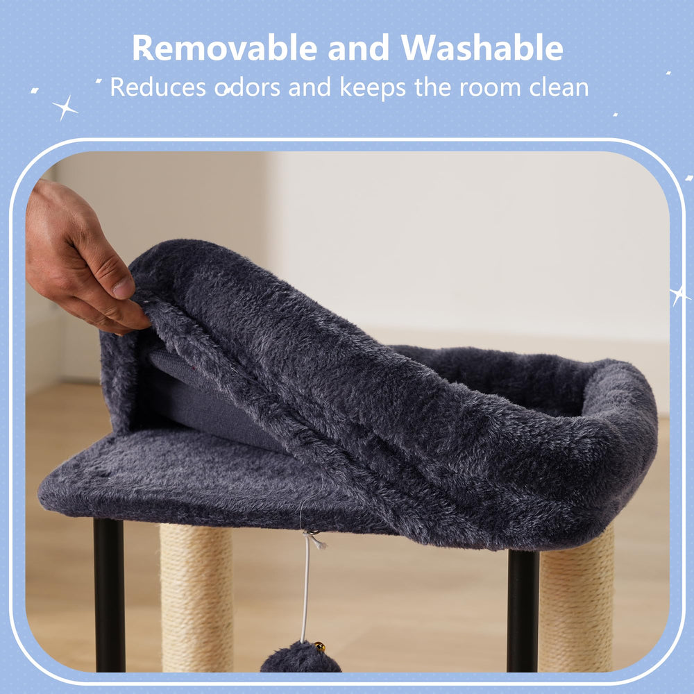 Hey-brother cat tree plush cushions washable simplify cleaning and maintenance.