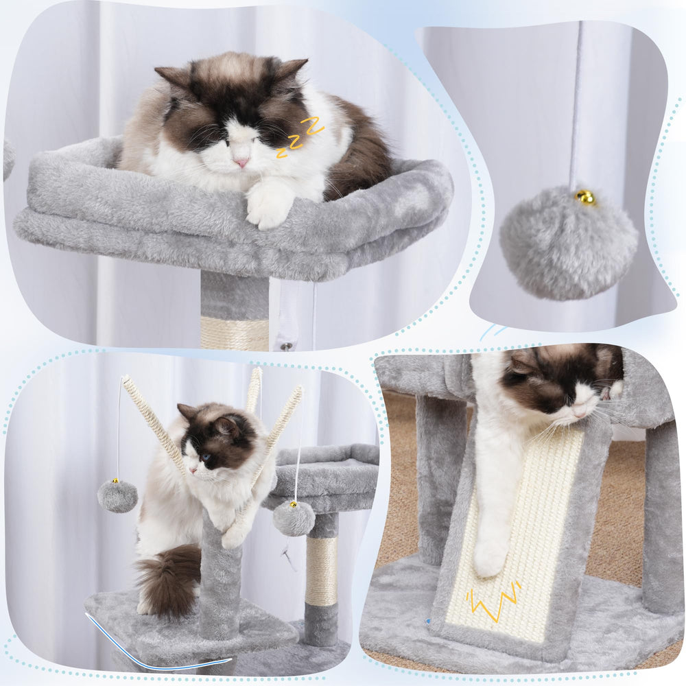 Hey-brother cat tree scratching posts and scratch board promote healthy scratching.