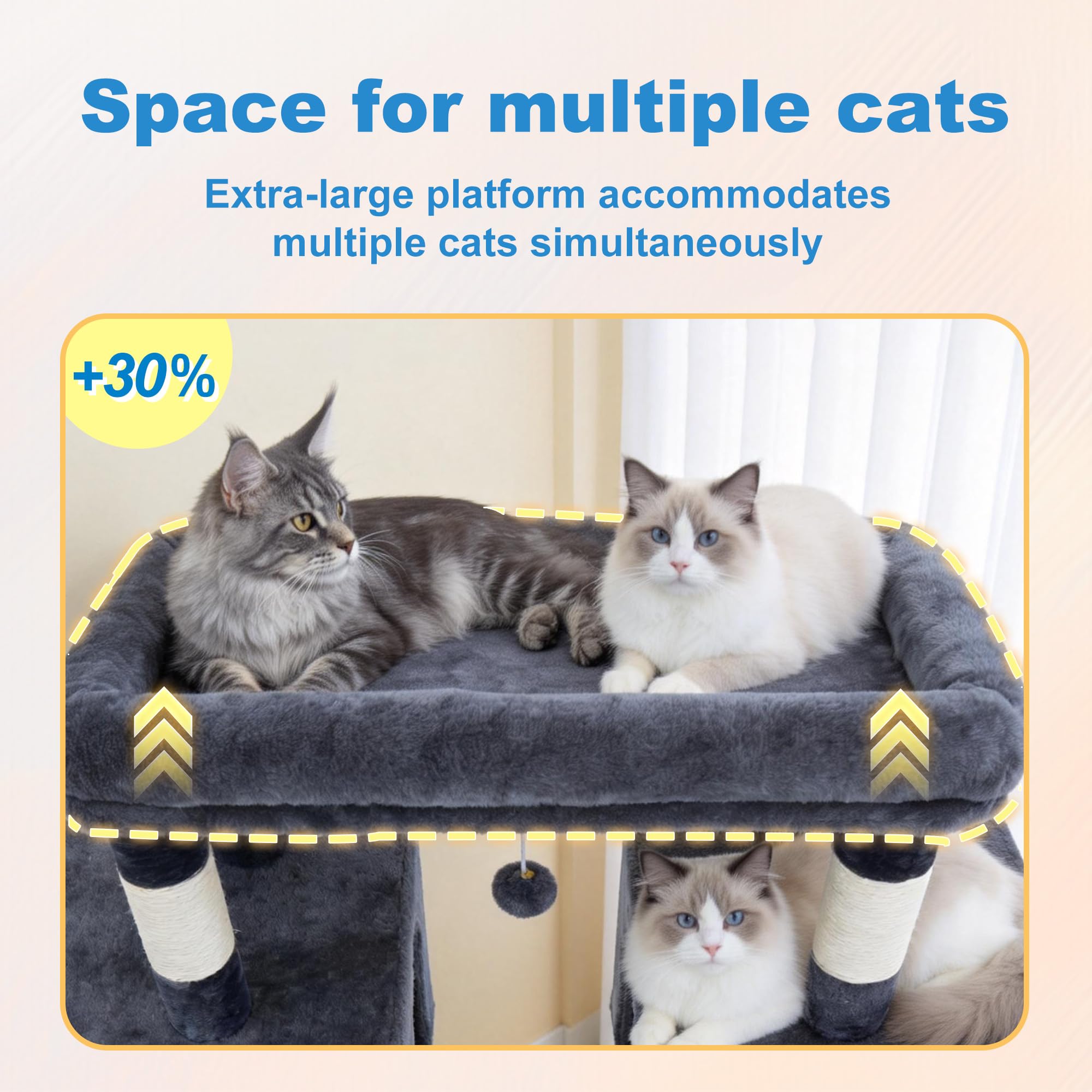 Hey-brother Cat Tree Tower rooftop bed accommodates two or more cats.