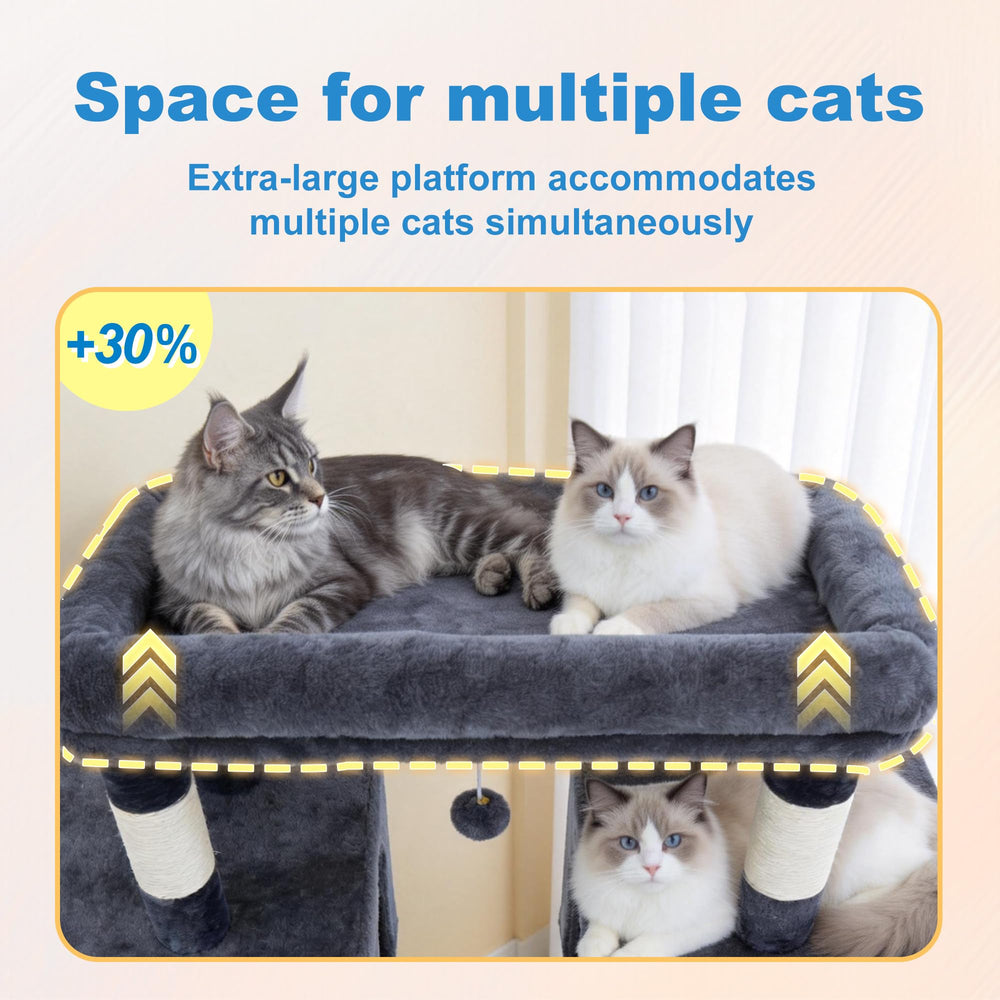 Hey-brother Cat Tree Tower rooftop bed accommodates two or more cats.
