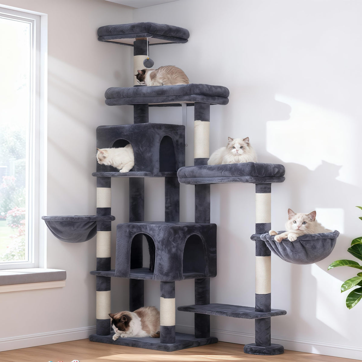 Hey-brother cat tree tower with rotatable extended part for flexible spacing