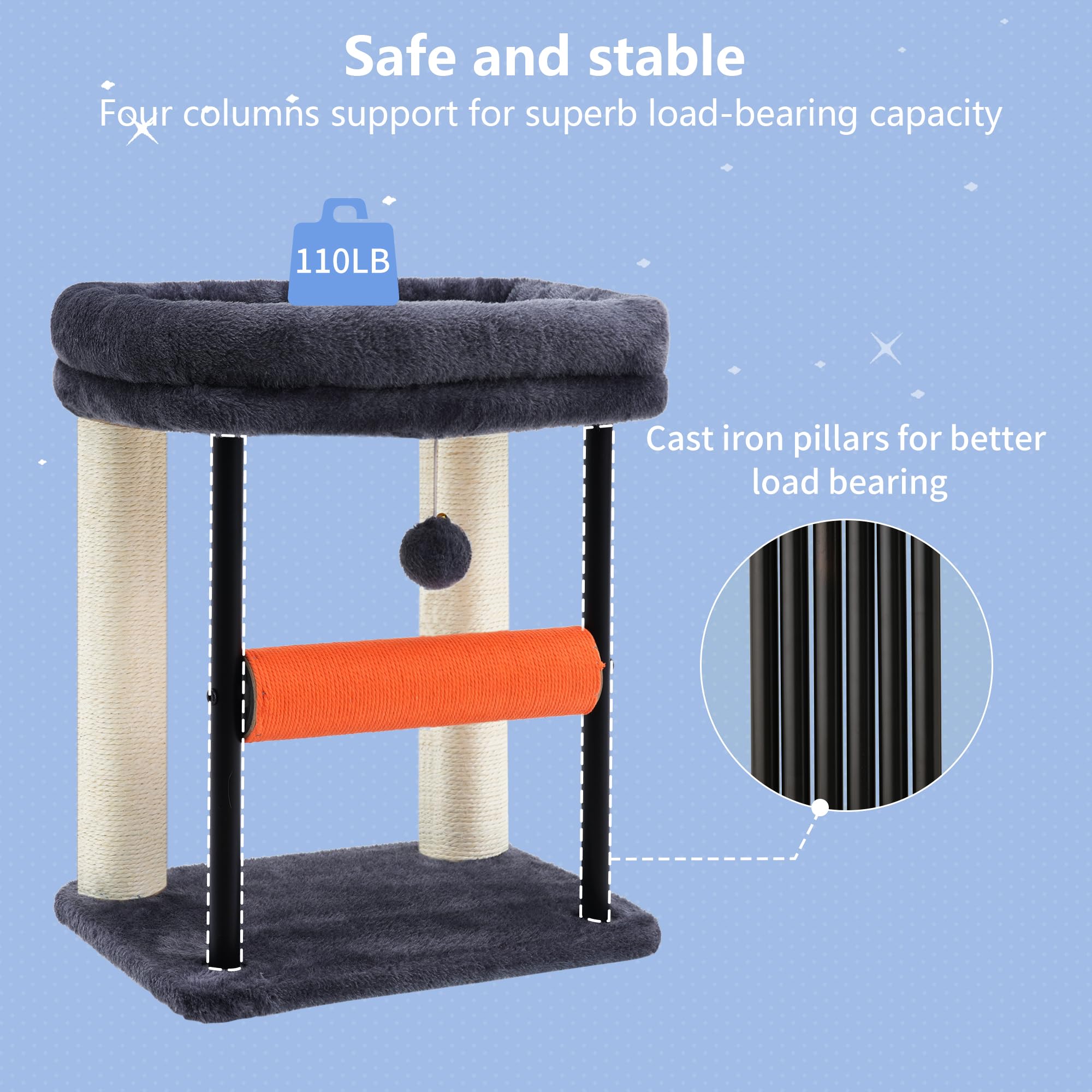 Hey-brother cat tree rounded base design reduces sharp edges for safety.