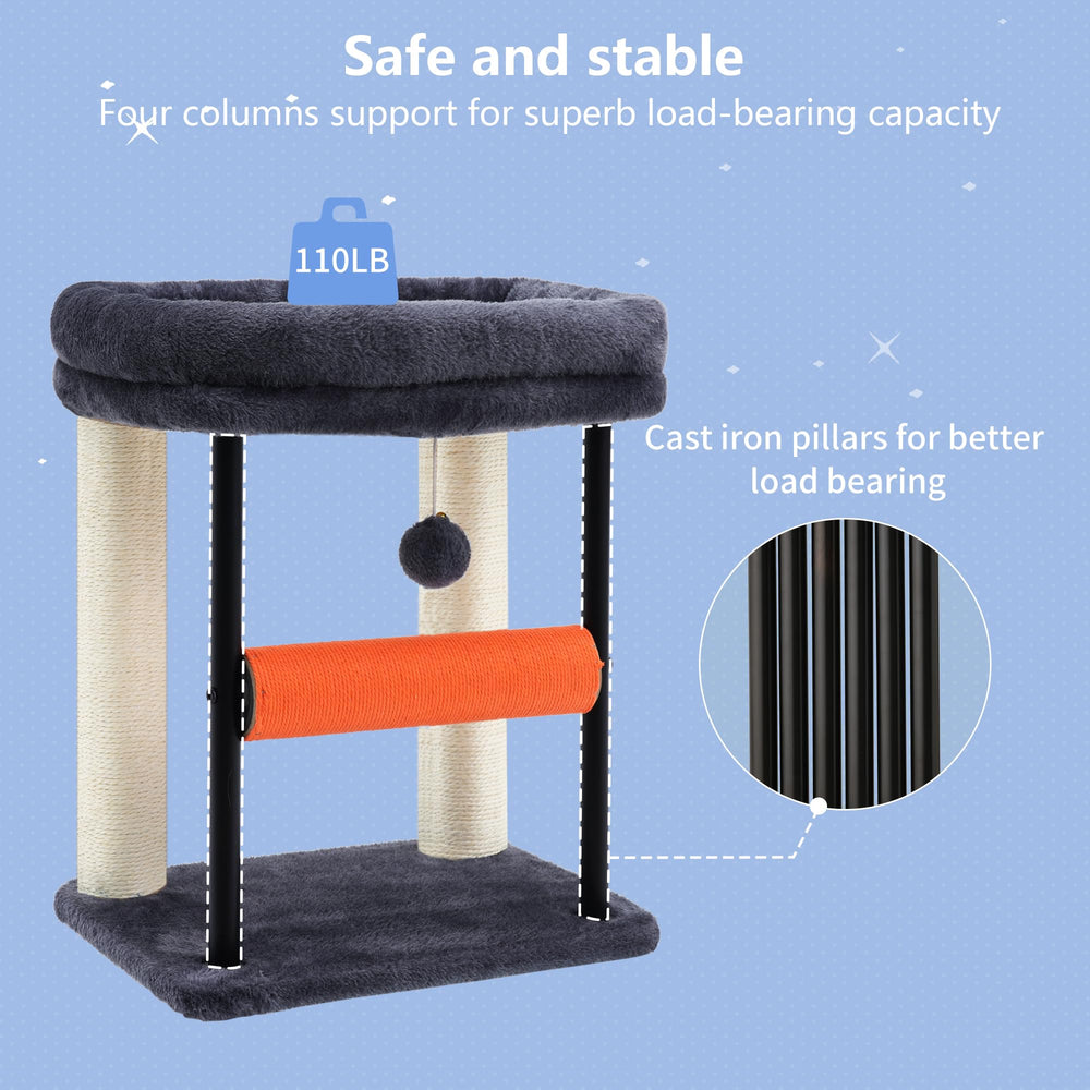 Hey-brother cat tree rounded base design reduces sharp edges for safety.