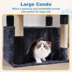 Hey-brother cat tree self-grooming brush helps remove loose fur during play.