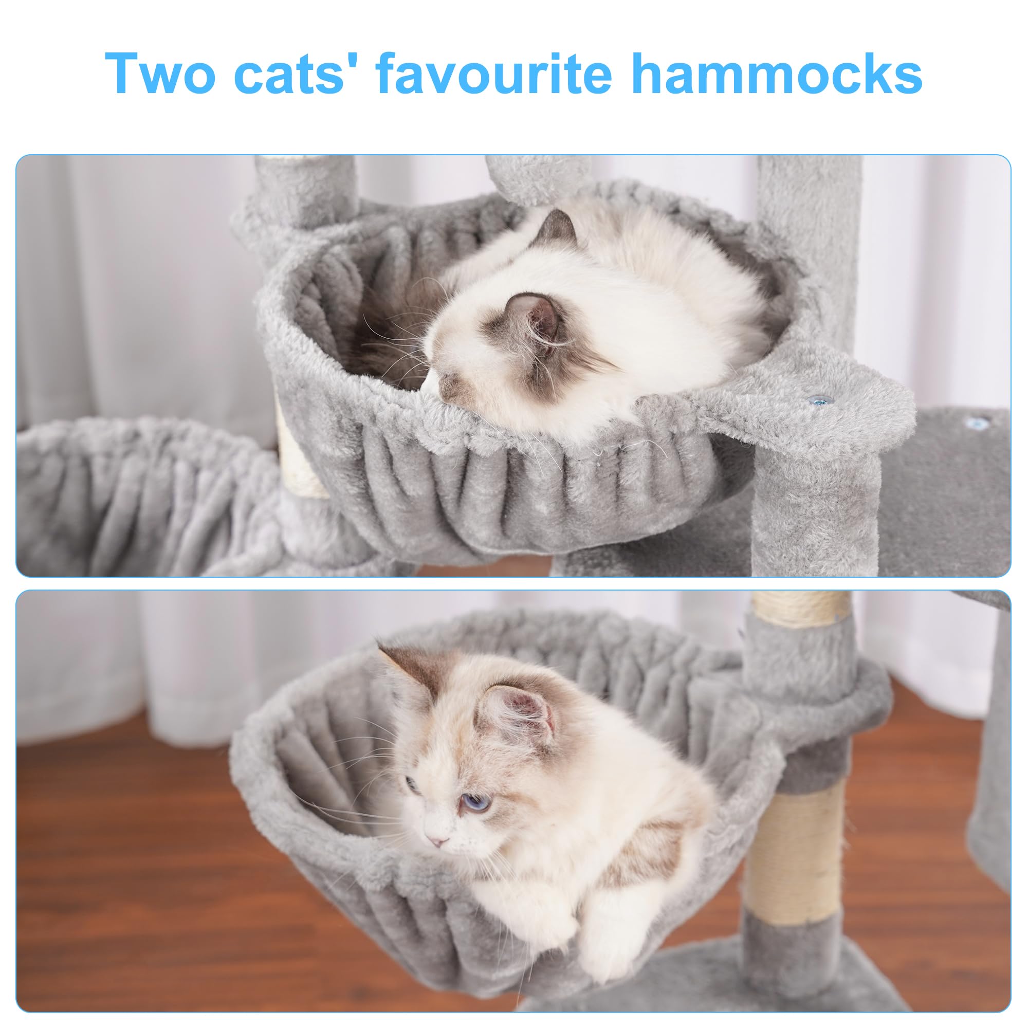 Hey-brother cat tree sisal posts provide durable claw-shedding outlets.