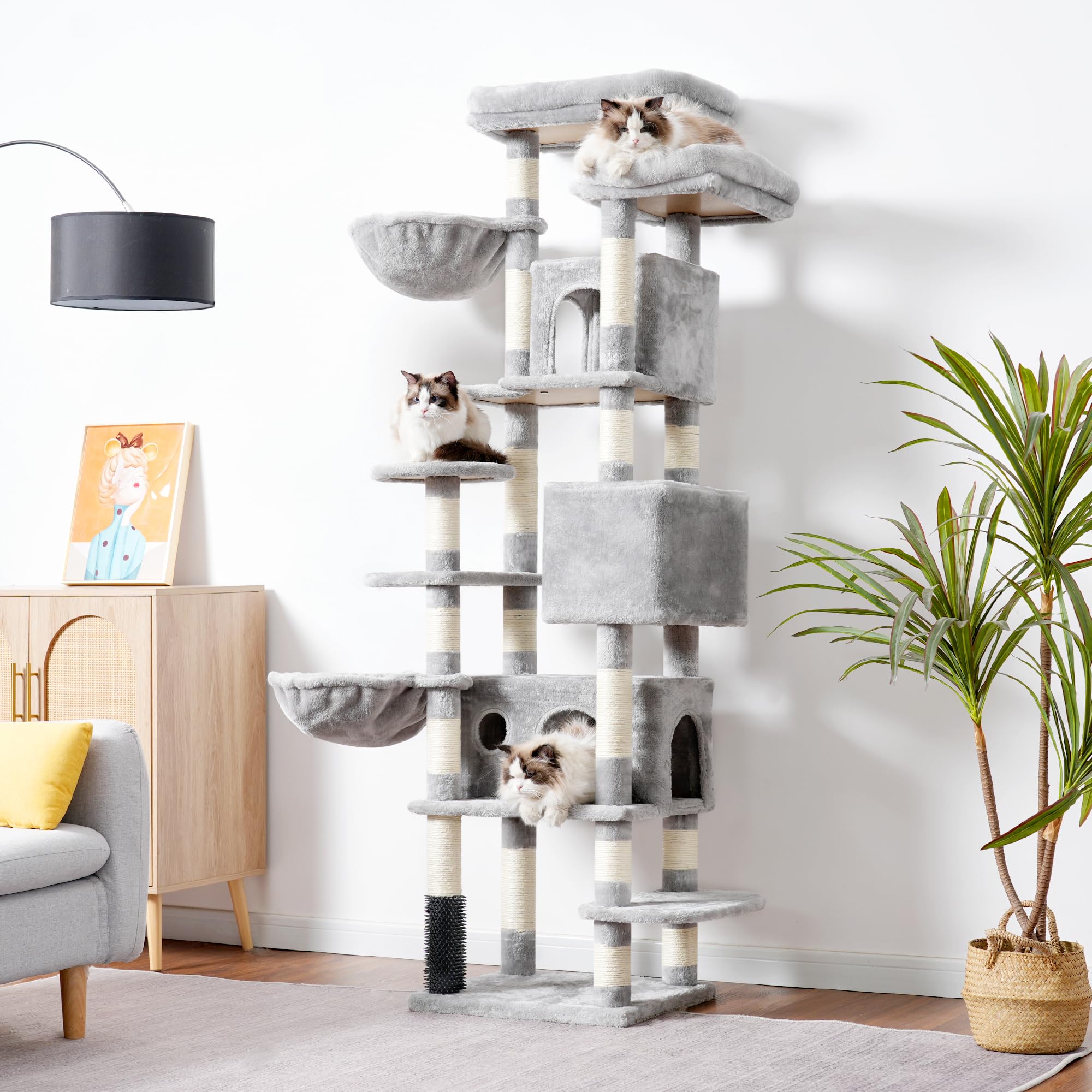 Hey-brother cat tree sisal posts satisfy claws and protect furniture.
