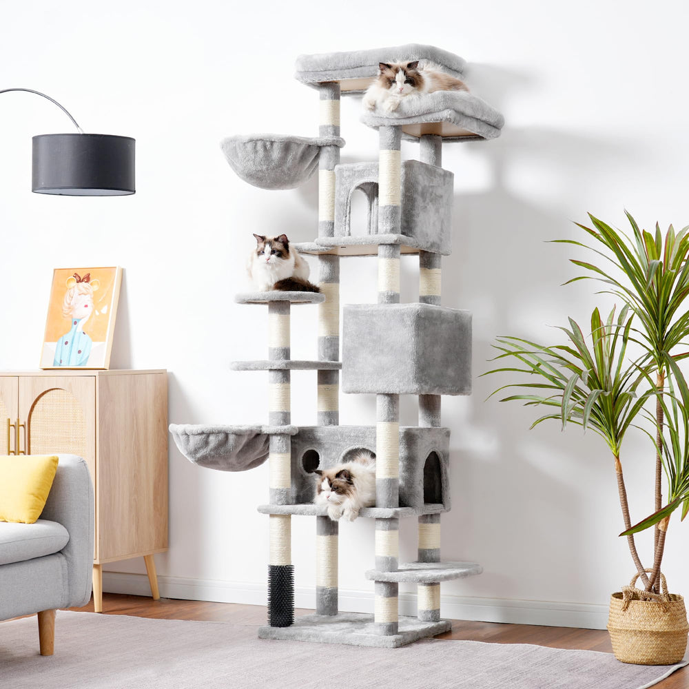 Hey-brother cat tree sisal posts satisfy claws and protect furniture.