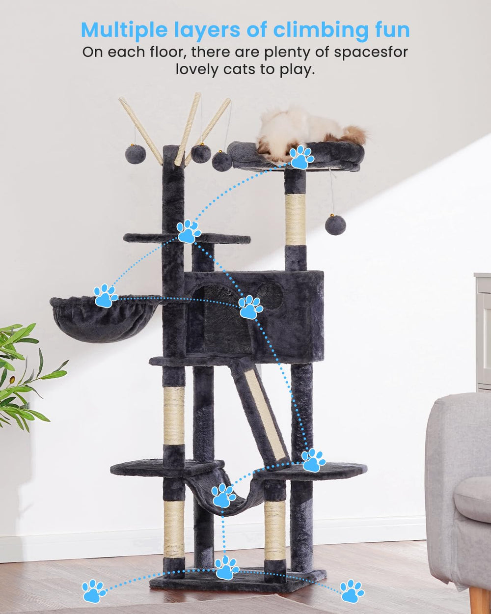 Hey-brother sisal scratching posts help maintain claws during play.