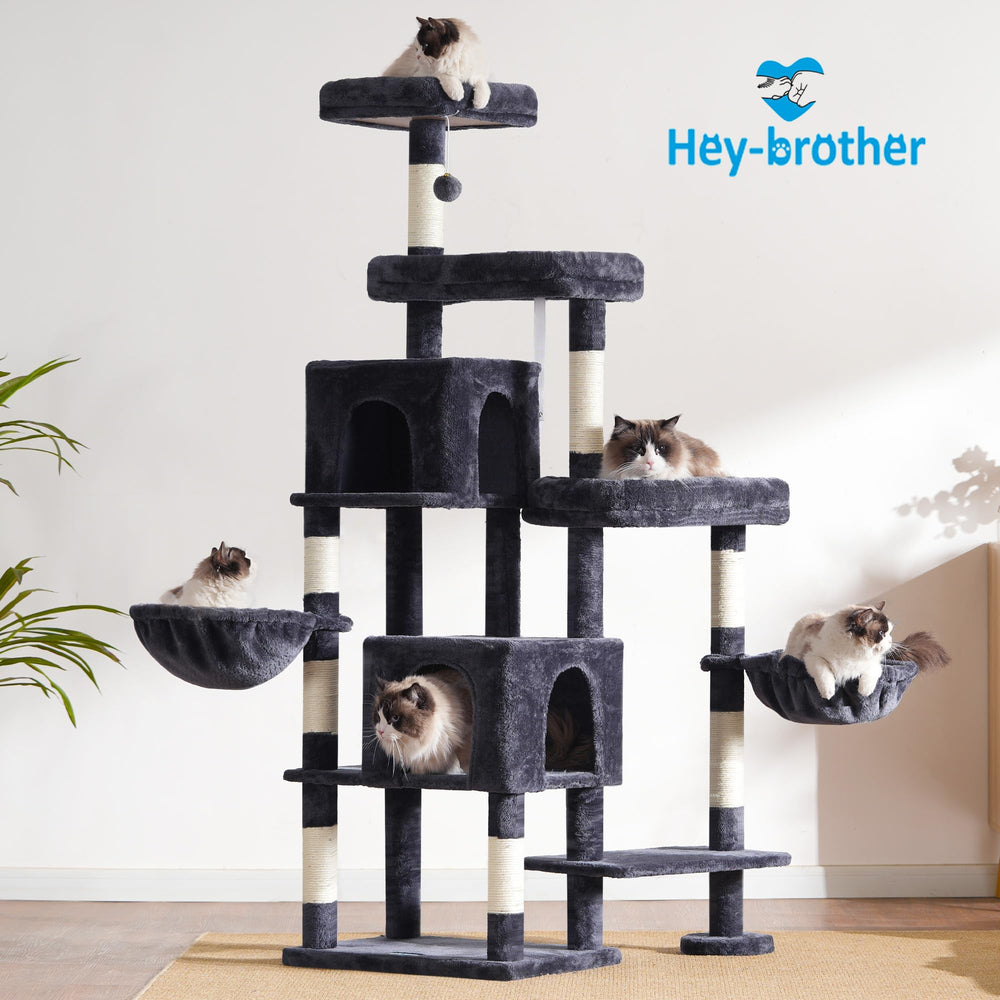 Hey-brother cat tree smoky gray finish complements home décor
