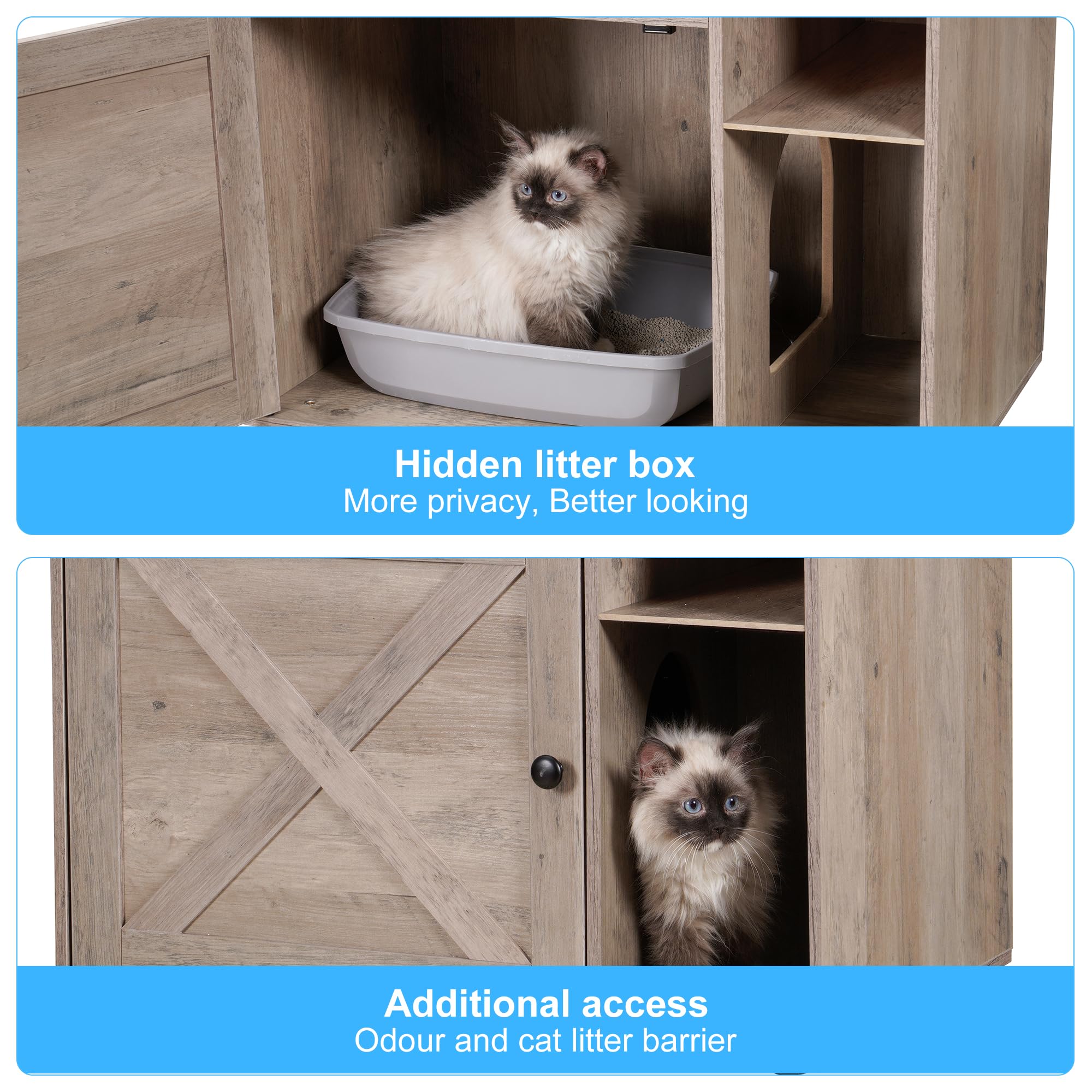Hey-brother cat tree storage cabinet — hidden litter box and tidy storage.