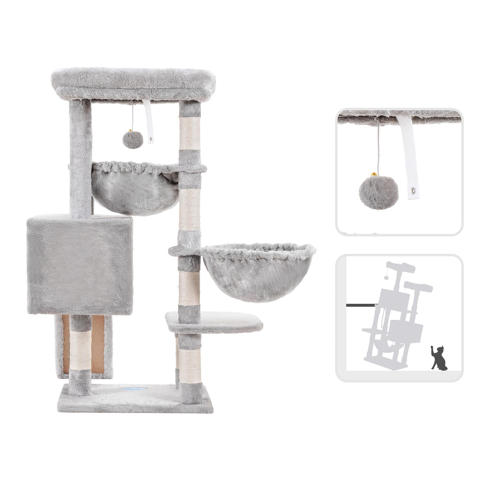 Hey-brother cat tree strong base and anti-topple fittings ensure stability.