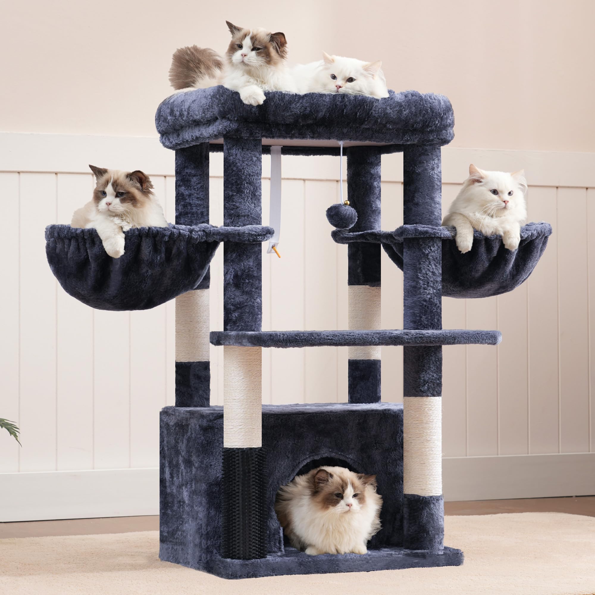 Hey-brother cat tree thickened base adds sturdy support for jumping.