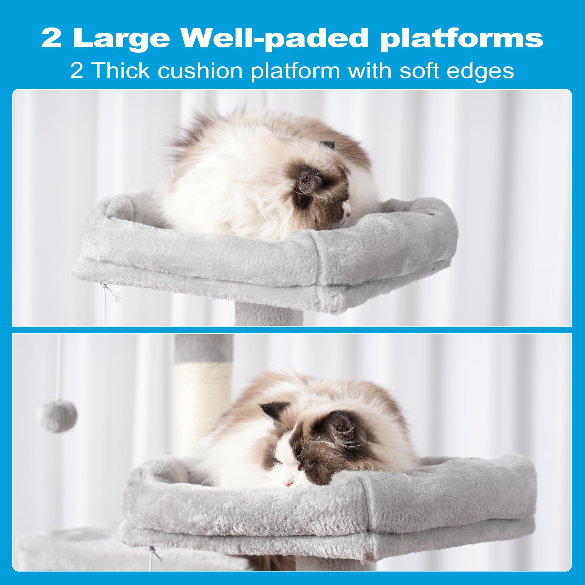 Hey-brother cat tree top platforms offer ample resting space and views