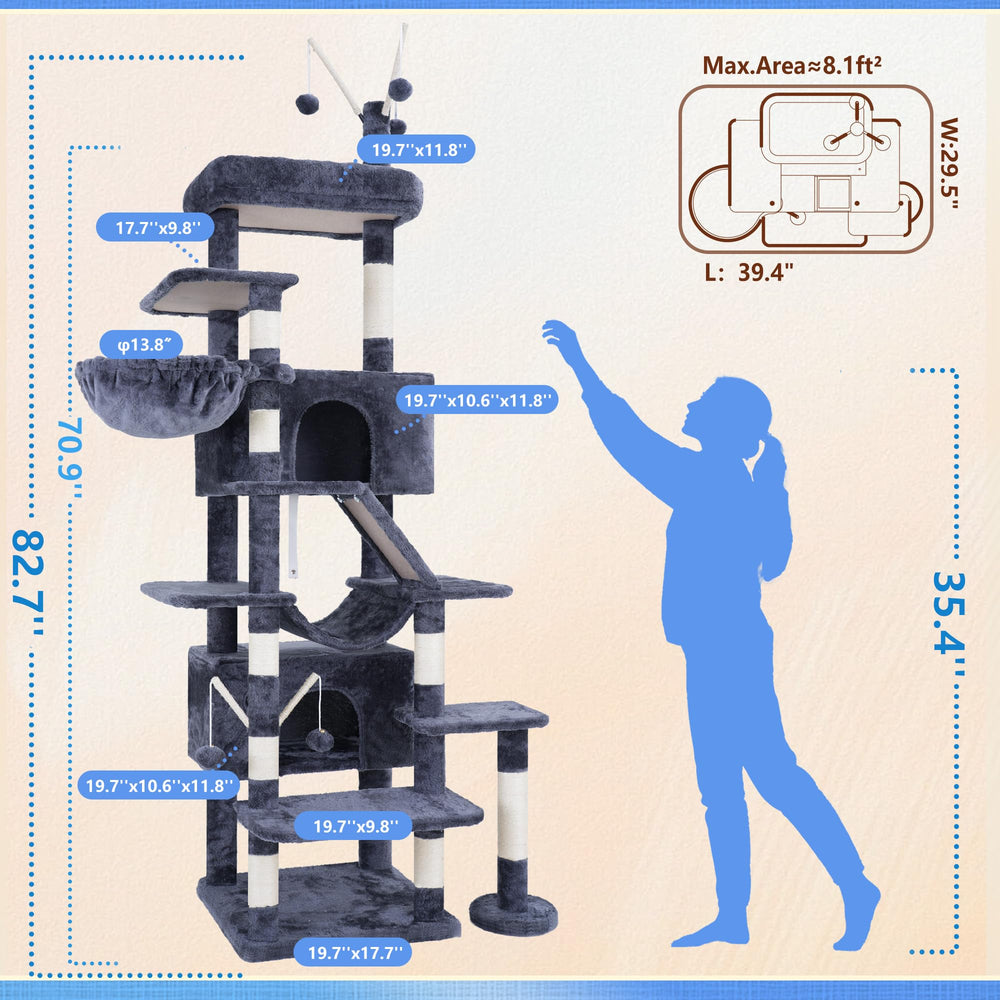 Hey-brother cat tree tower 6-tier design offers ample vertical play space
