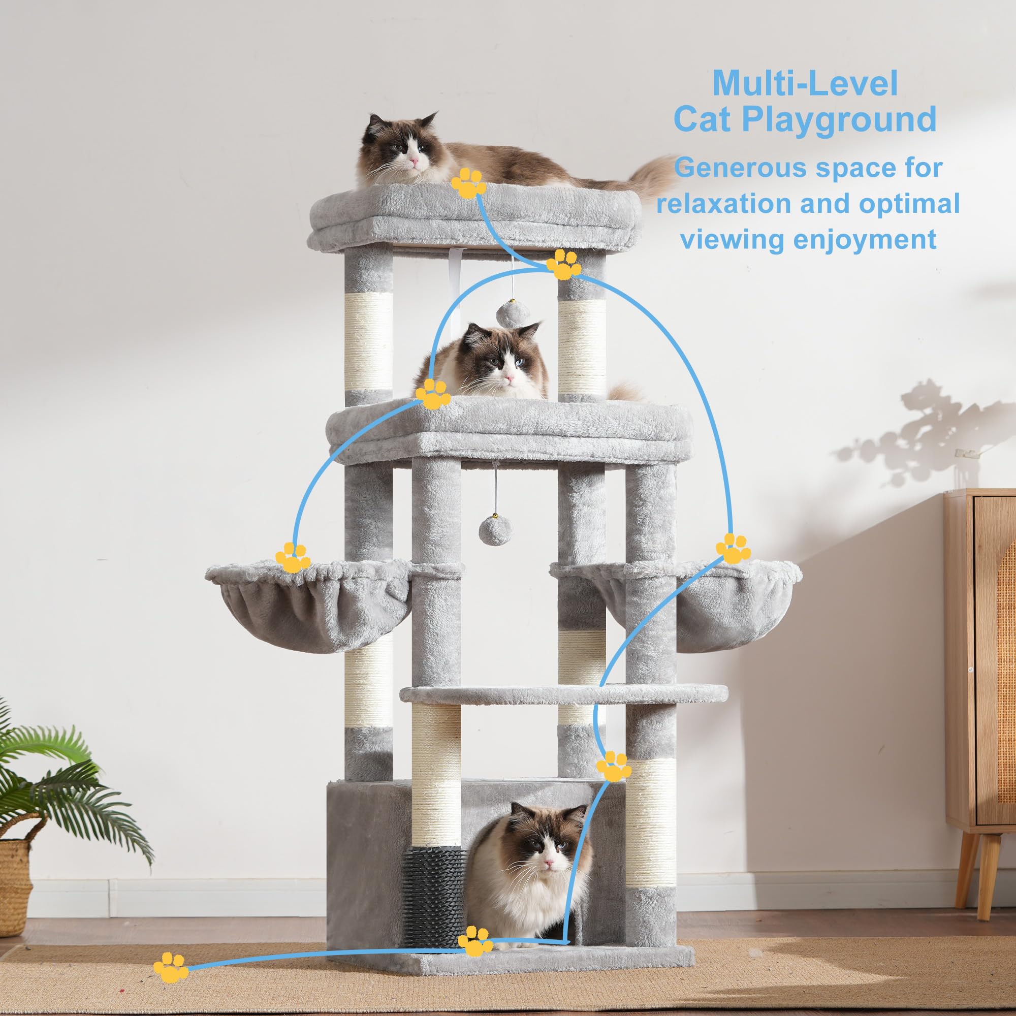 Hey-brother cat tree tower anti-tip strap enhances stability
