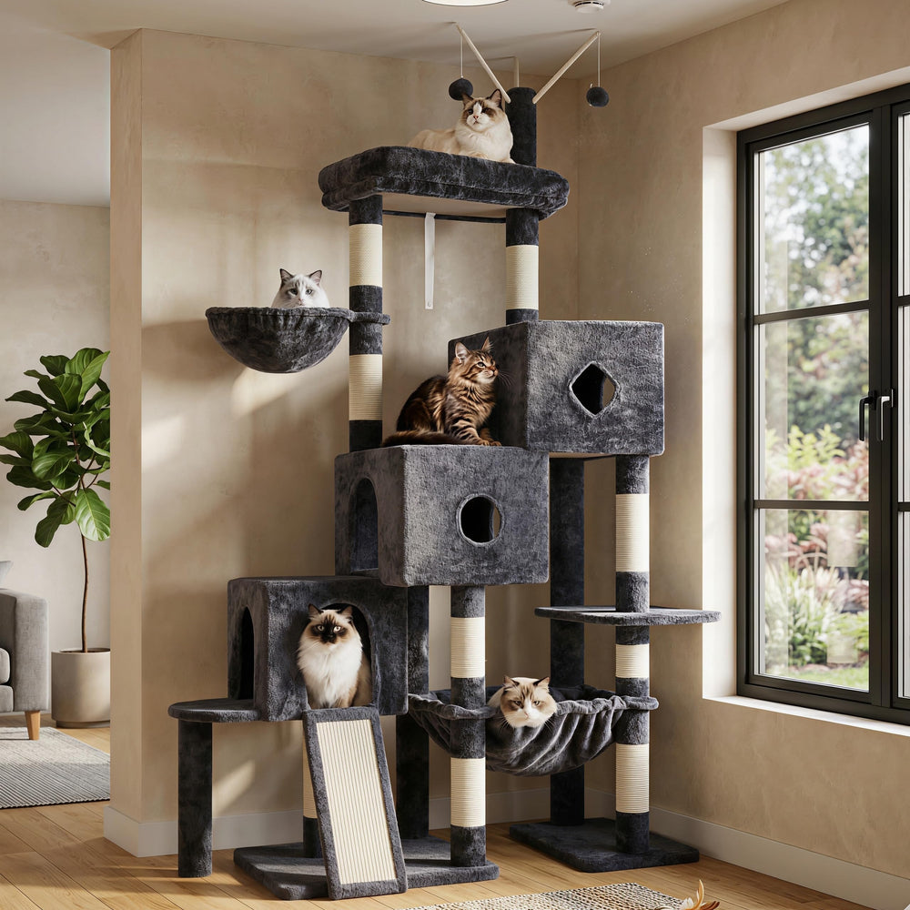 Hey-brother Cat Tree Tower base plates provide sturdy stability for tall indoor cats.