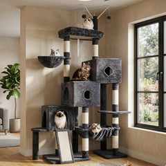 Hey-brother Cat Tree Tower base plates provide sturdy stability for tall indoor cats.
