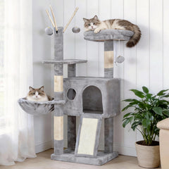 Hey-brother cat tree tower base with sturdy platform for safe climbing.