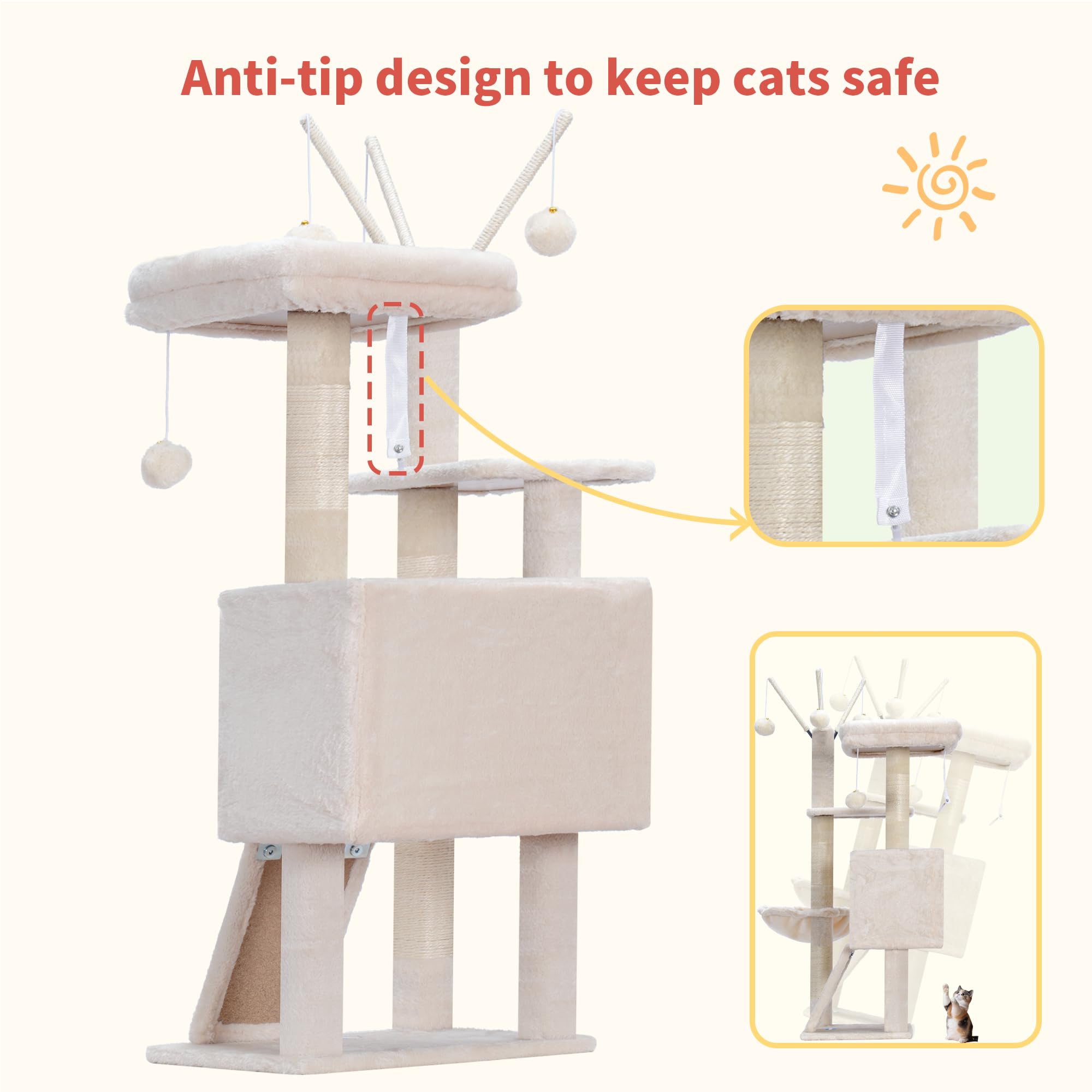 Hey-brother Cat Tree Beige Cover blends with indoor decor.