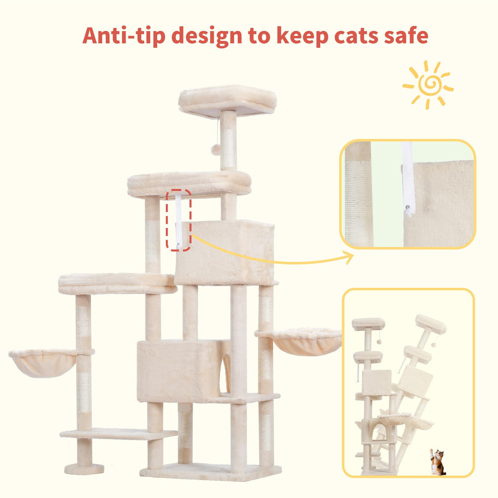 Hey-brother Cat Tree Tower beige-fabric finish blends with interiors