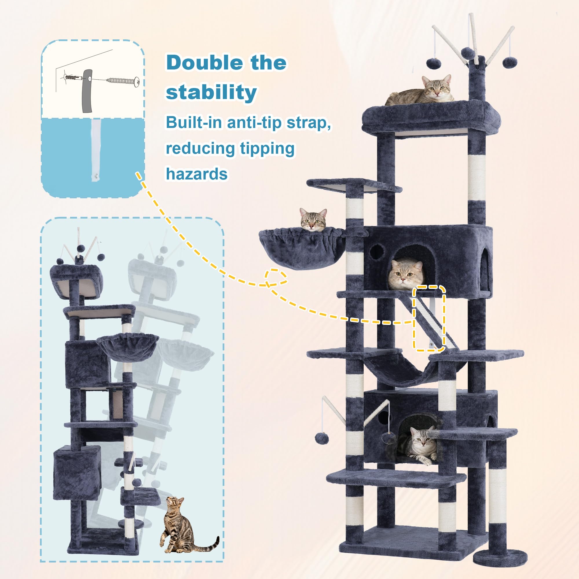 Hey-brother cat tree tower multiple condos for cozy hideaways